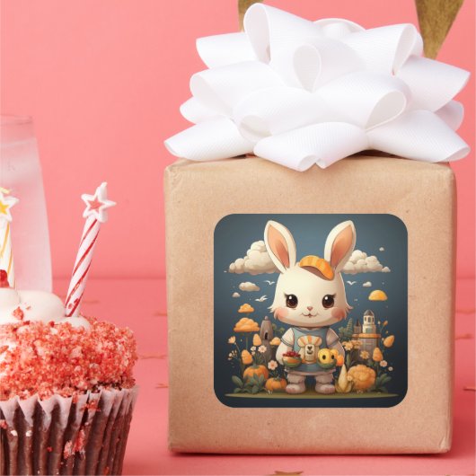 かわいいバニーのステッカー スクエアシール (パーティー)