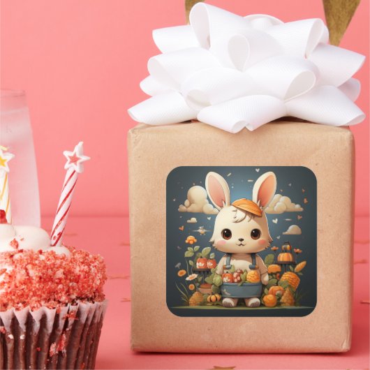 かわいいバニーのステッカー スクエアシール (パーティー)