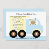 かわいいバニーのトラックの男の子のベビーシャワーの招待状 招待状 (正面/裏面)