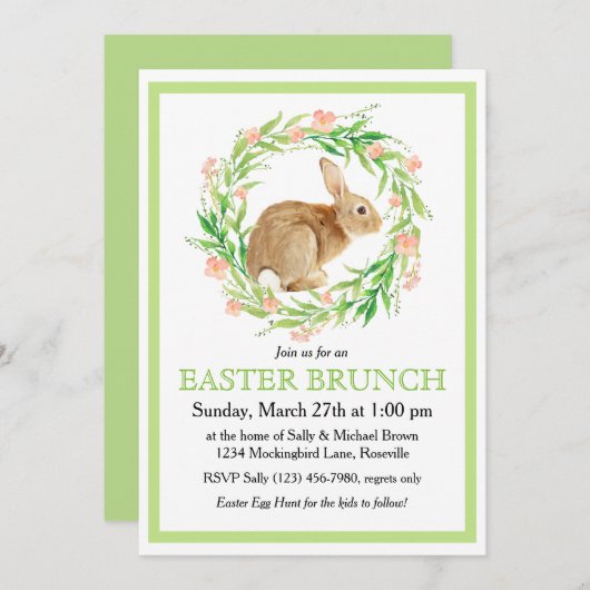 かわいいバニーのフローラリースイースターブランチ 招待状 (正面/裏面)