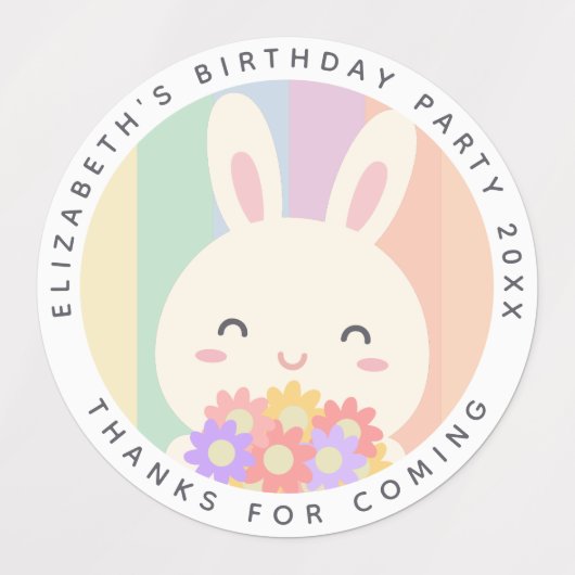 かわいいバニーのレインボー感謝してい誕生日来for ラベル (デザイン1)