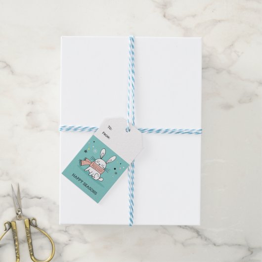 かわいいバニーのレトログリーンヴィンテージ ギフトタグ (より糸付き)