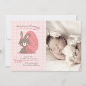 かわいいバニーの写真の誕生の発表 案内状 (正面)