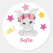 かわいいバニーの女の子のクラシックラウンドステッカー