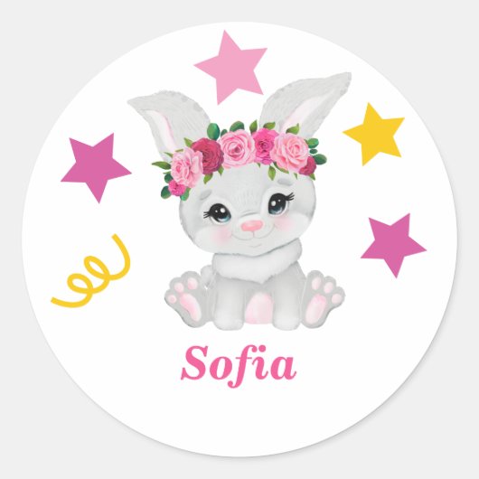 かわいいバニーの女の子のクラシックラウンドステッカー ラウンドシール (正面)
