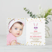 かわいいバニーの女の子の写真1 ST誕生日 招待状 (スタンド正面)