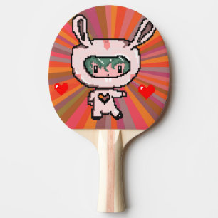 かわいいバニーの女の子8ビットピクセルアートオレンジサイケデリック 卓球ラケット