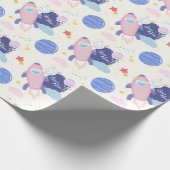 かわいいバニーの宇宙飛行士と月の上で ラッピングペーパー (角)