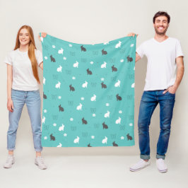 かわいいバニーの花および蝶パターン フリースブランケット