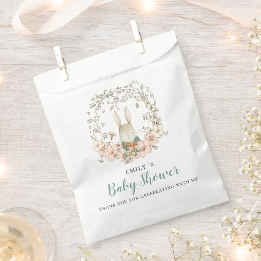 かわいいバニーの葉ありがとう赤ちゃんシャワー フェイバーバッグ (クリップ留めされた状態)