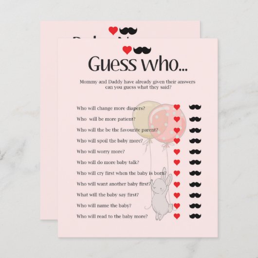 かわいいバニーの赤ちゃんシャワーゲーム (正面/裏面)