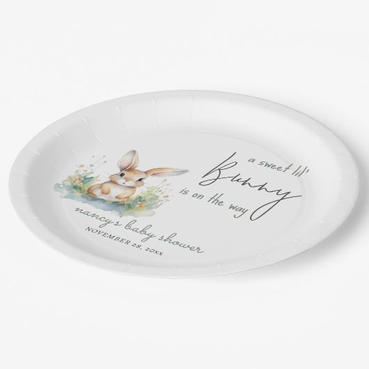 かわいいバニーの赤ちゃんシャワー ペーパープレート (アングル)