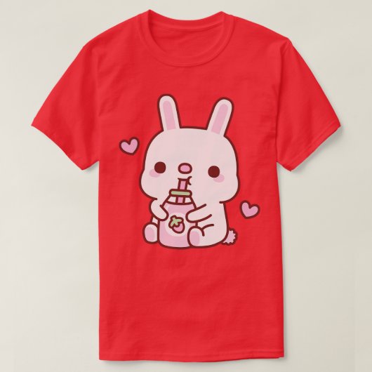 かわいいバニーはストロベリーミルクが大好き Tシャツ (デザイン正面)