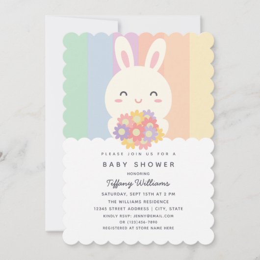 かわいいバニーは途中の女の子の赤ちゃんシャワー 招待状 (正面)