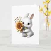 かわいいバニーひまわり付き全大事な行事挨拶 カード (黄色い花)