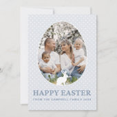 かわいいバニーほこりっぽい青い卵の形の写真イースターカード シーズンカード (正面)