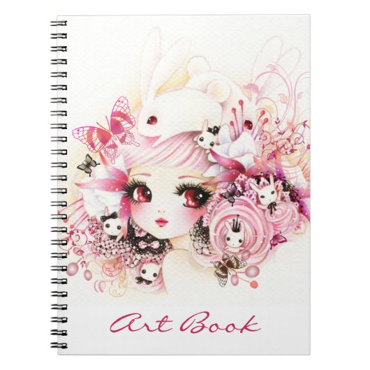 かわいいバニーを持つ美しい女の子 ノートブック (正面)