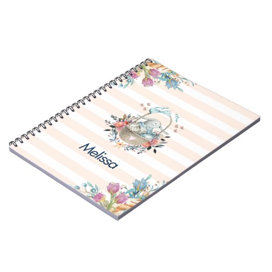 . .かわいいバニーを籠に入れ、かわいらし卵と花 ノートブック (左側)