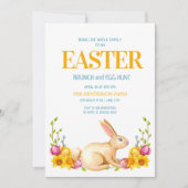 かわいいバニーイエローフラワーイースターブランチ卵狩り 招待状 (正面)