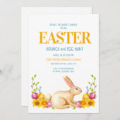 かわいいバニーイエローフラワーイースターブランチ卵狩り 招待状 (正面/裏面)