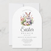 かわいいバニーイースターブランチと卵狩りアーチ 招待状 (正面)