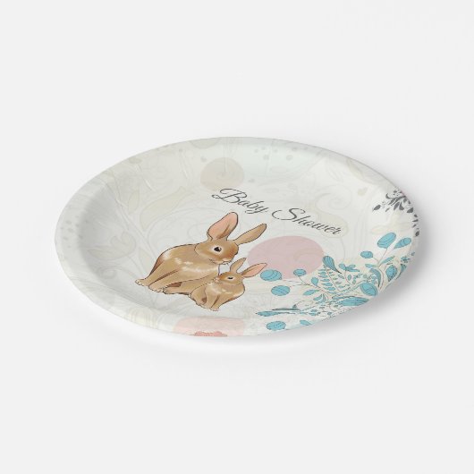 かわいいバニーウサギと花春赤ちゃんシャワー ペーパープレート (アングル)