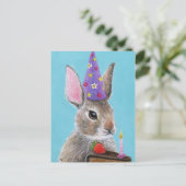 かわいいバニーウサギチョコレートケーキ誕生日 ポストカード (スタンド正面)