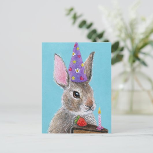 かわいいバニーウサギチョコレートケーキ誕生日 ポストカード (スタンド正面)