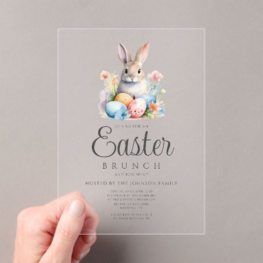 かわいいバニーエッグ狩りとイースターブランチ アクリル招待状 (インサイチュ (ポータブル))