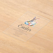 かわいいバニーエッグ狩りとイースターブランチ アクリル招待状 (レイダウン)