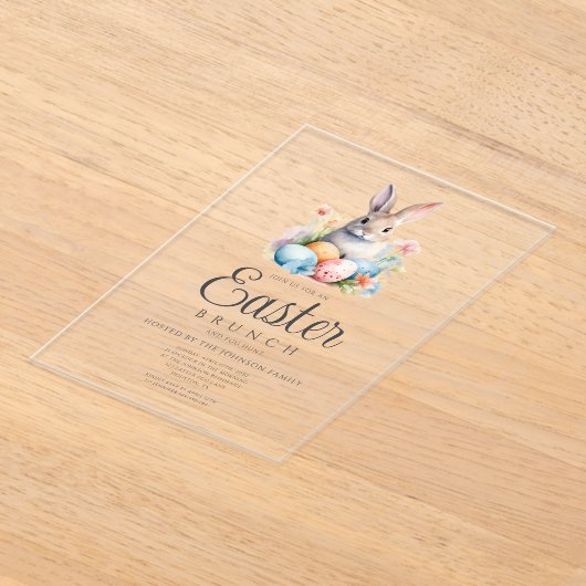 かわいいバニーエッグ狩りとイースターブランチ アクリル招待状 (レイダウン)