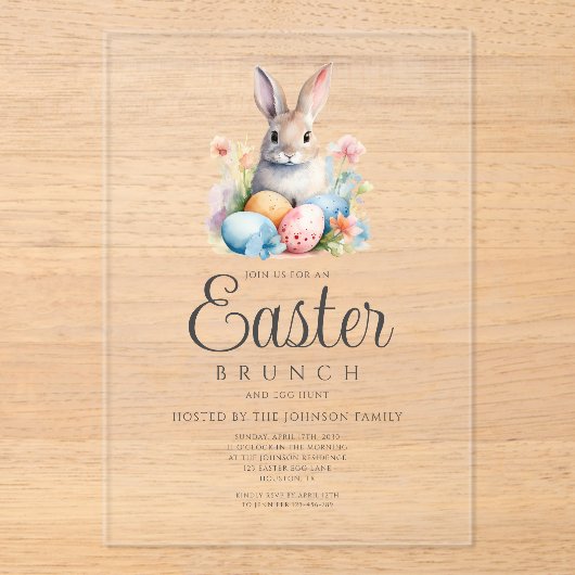 かわいいバニーエッグ狩りとイースターブランチ アクリル招待状 (正面)