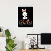かわいいバニーオンバイクウサギサイクリング自転車バニー ポスター (ホームオフィス)