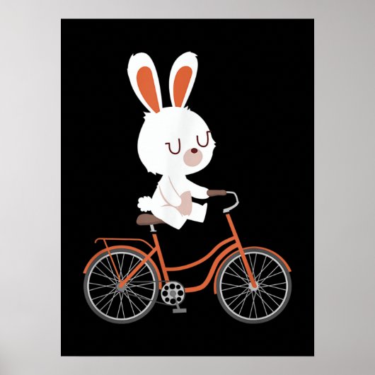 かわいいバニーオンバイクウサギサイクリング自転車バニー ポスター (正面)