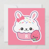 かわいいバニーカップケーキバースデーパーティ招待状 招待状 (正面)