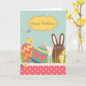 かわいいバニーカラフルとイースターエッグハッピーバースデー カード (黄色い花)