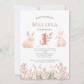 かわいいバニーガールズ1歳の誕生日招待状 招待状 (正面)