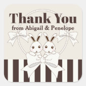 かわいいバニーガールツインベビーシャワー/誕生日のお気に入り スクエアシール (正面)