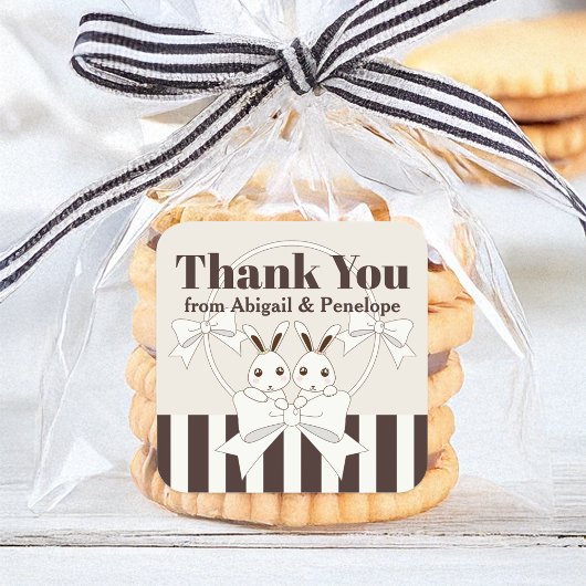 かわいいバニーガールツインベビーシャワー/誕生日のお気に入り スクエアシール