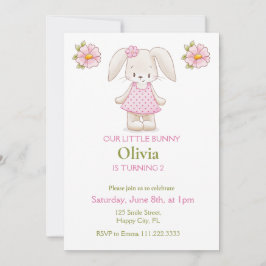 かわいいバニーガールバースデーパーティーピンク招待状 招待状