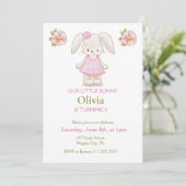 かわいいバニーガールバースデーパーティーピンク招待状 招待状 (スタンド正面)