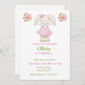 かわいいバニーガールバースデーパーティーピンク招待状 招待状 (正面/裏面)