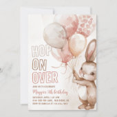 かわいいバニーガールバースデーパーティーピンク 招待状 (正面)