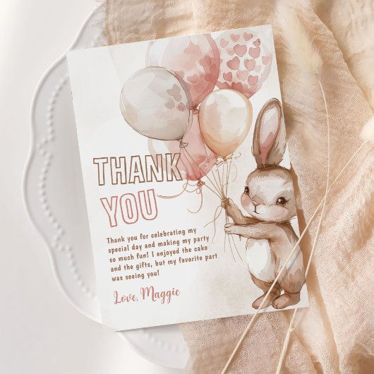かわいいバニーガールバースデーパーティー サンキューカード