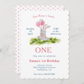 かわいいバニーガール1st誕生日カード 案内状 (正面/裏面)