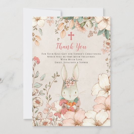かわいいバニーガール《キリスト教》洗礼式や命名式バプテスマ サンキューカード (正面)