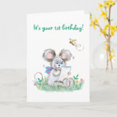 かわいいバニーキッズファースト誕生日カード カード (黄色い花)