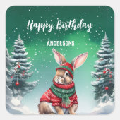 かわいいバニークリスマスツリーの誕生日の女の子のパーティー スクエアシール (正面)