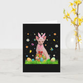 かわいいバニースフィンクス猫とイースターエッグバスケット復活祭 カード (黄色い花)