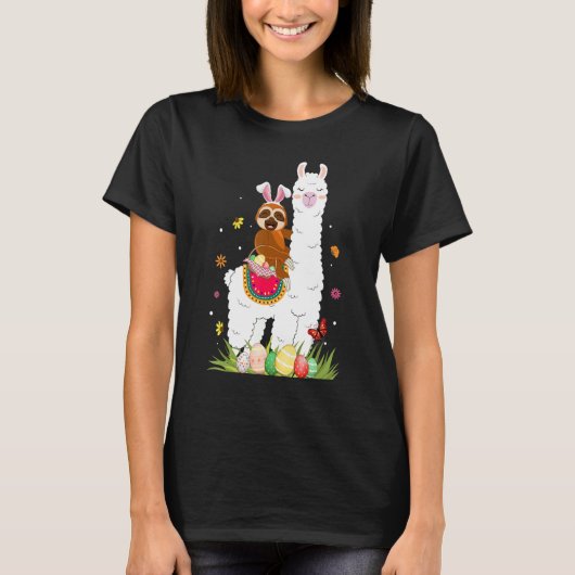 かわいいバニースロース乗馬ラマ卵バスケット幸せEa Tシャツ (正面)